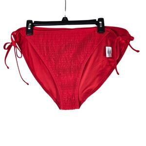 NWT Old Navy Bikini Bottom Women XXL Red Side Tie Smocked Stretch Swim Casual